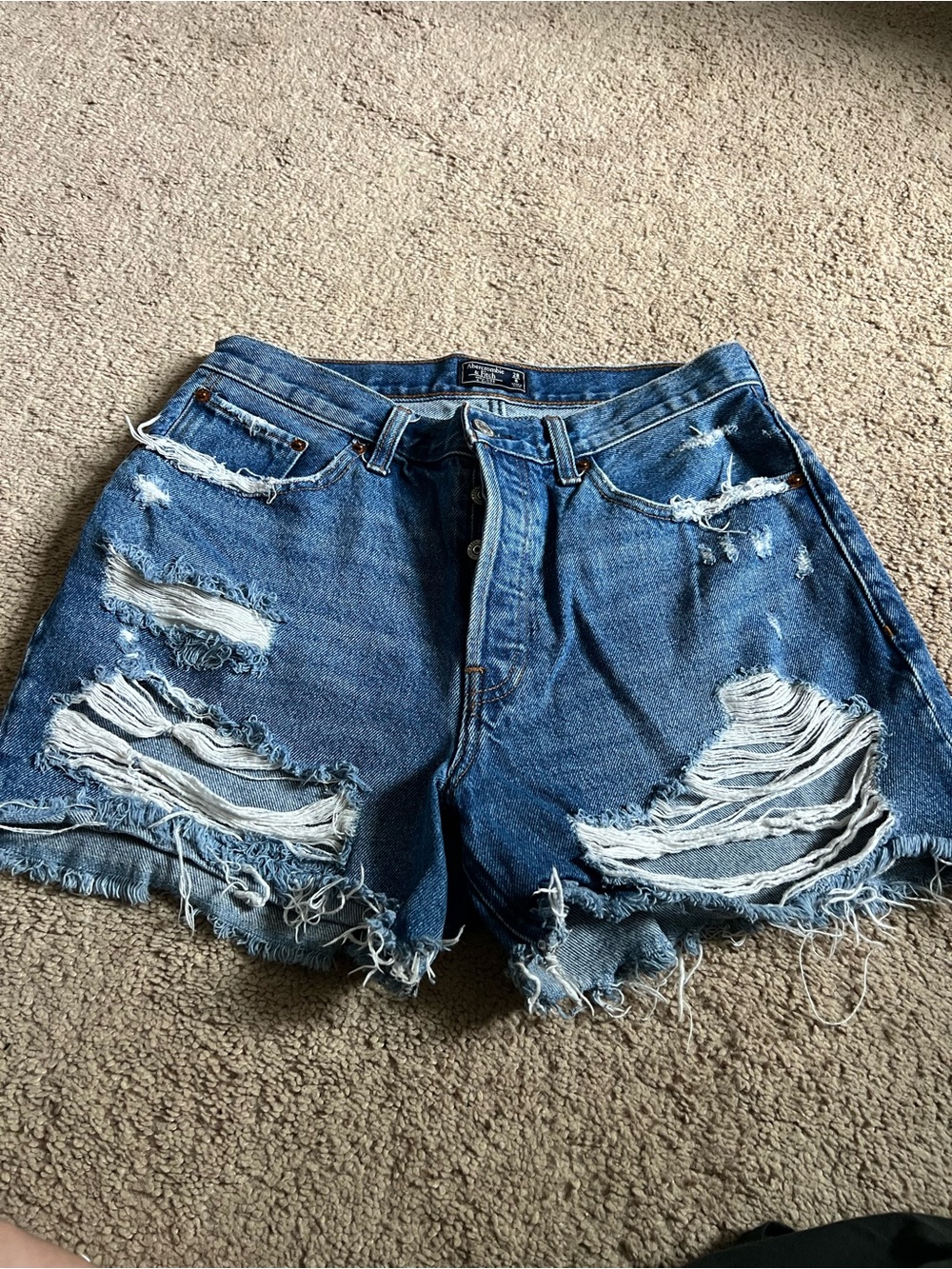Abercrombie & Fitch Distressed Blue Denim Cutoff Shorts